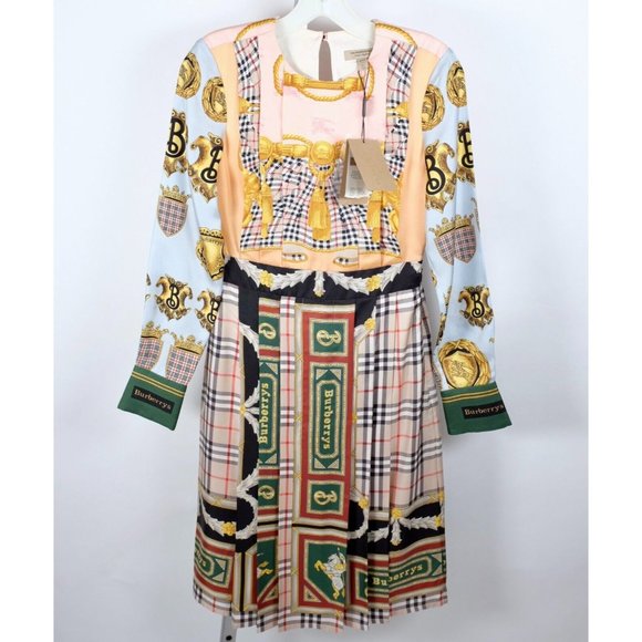 New Burberry Isidora Archive Scarf Print dress US 2 pleated silk - Picture 1 of 15